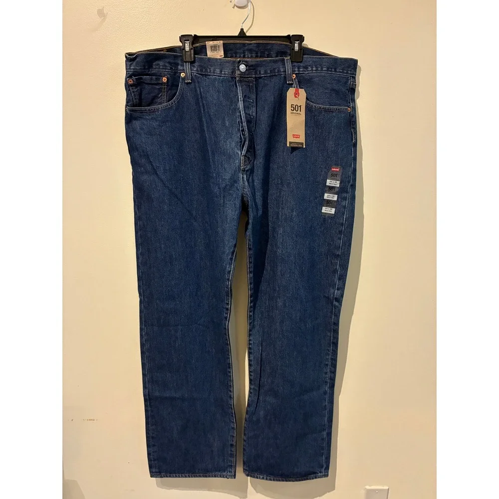 Levis 501 Original Mens Big and Tall Dark Wash Straight Leg Denim Jeans 44x32